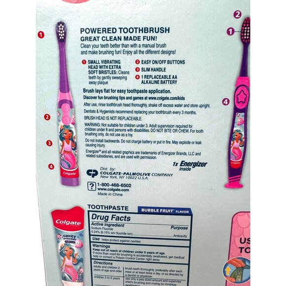 Colgate Mermaid Brushtastic Gift Pack Powered Manual Toothbrush Toothpaste Cap - Picture 3 of 6